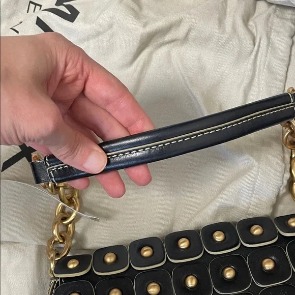 Leather Maxx New York Black and Gold chain Studded Shoulder Bag - Picture 14 of 17